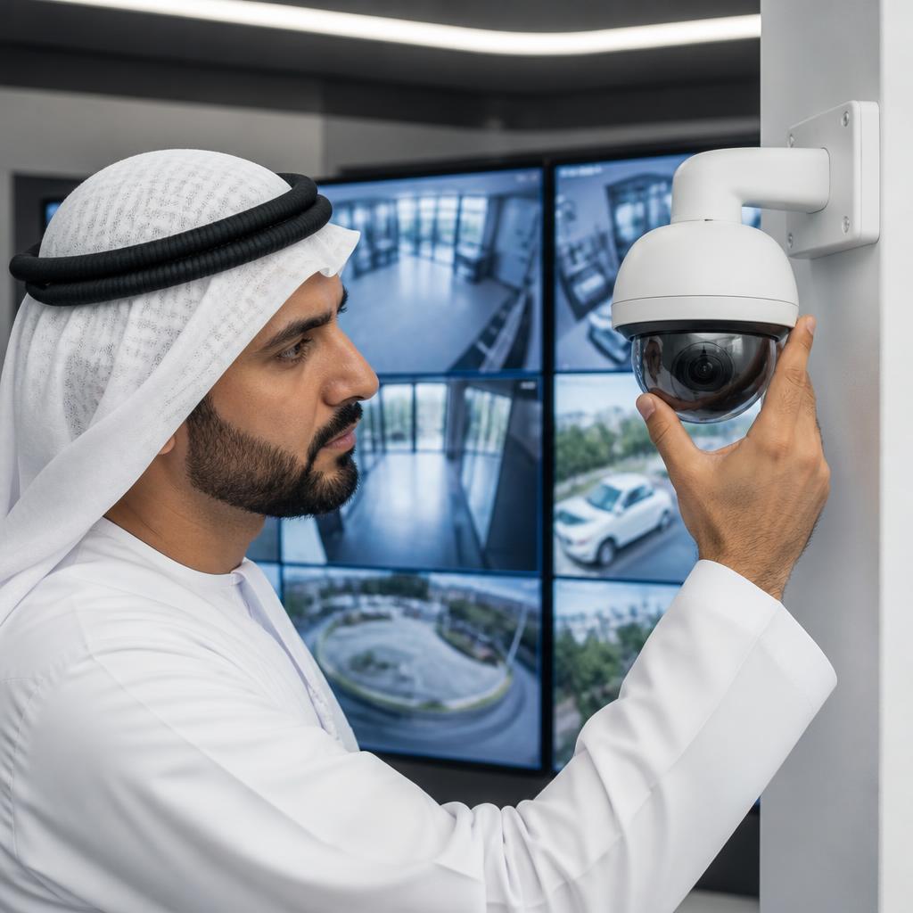 Security engineer reviewing a CCTV installation