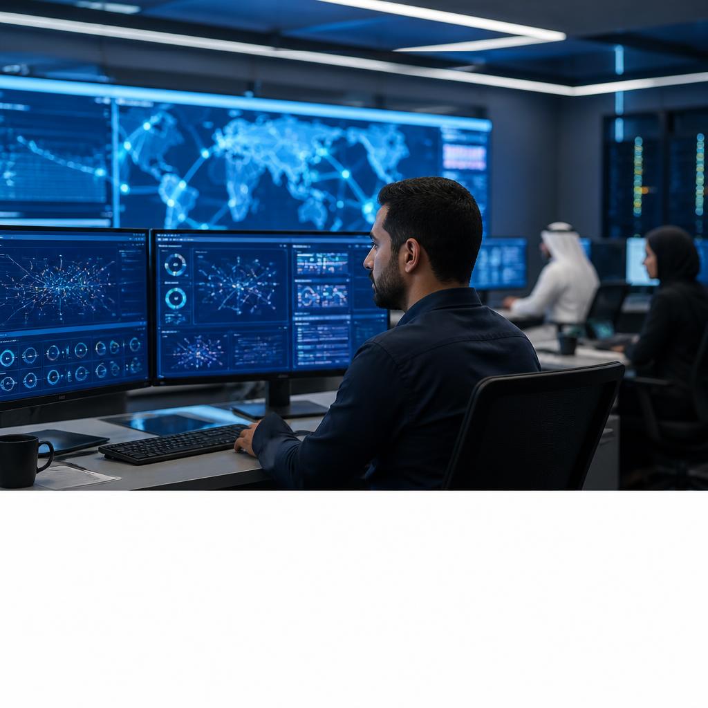 Cybersecurity analyst monitoring a security operations center