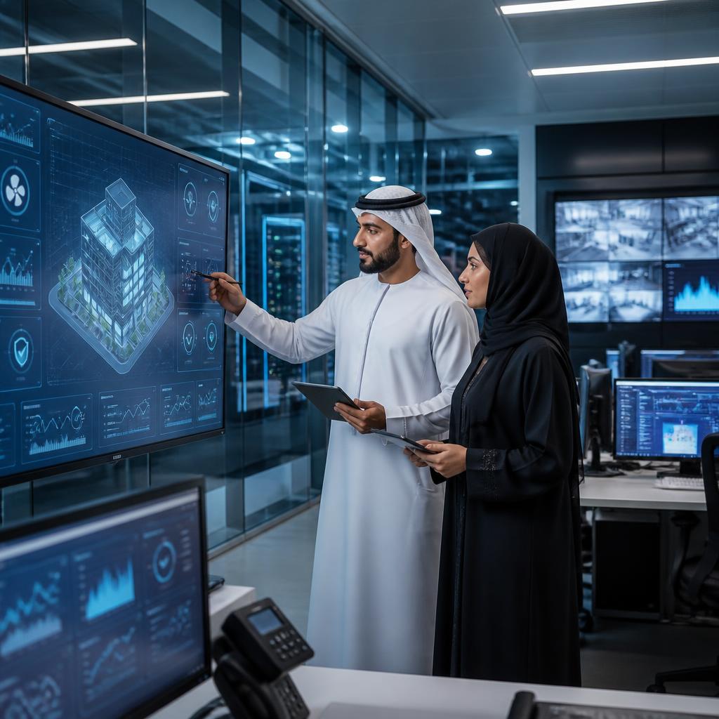 Engineers planning integrated smart building systems